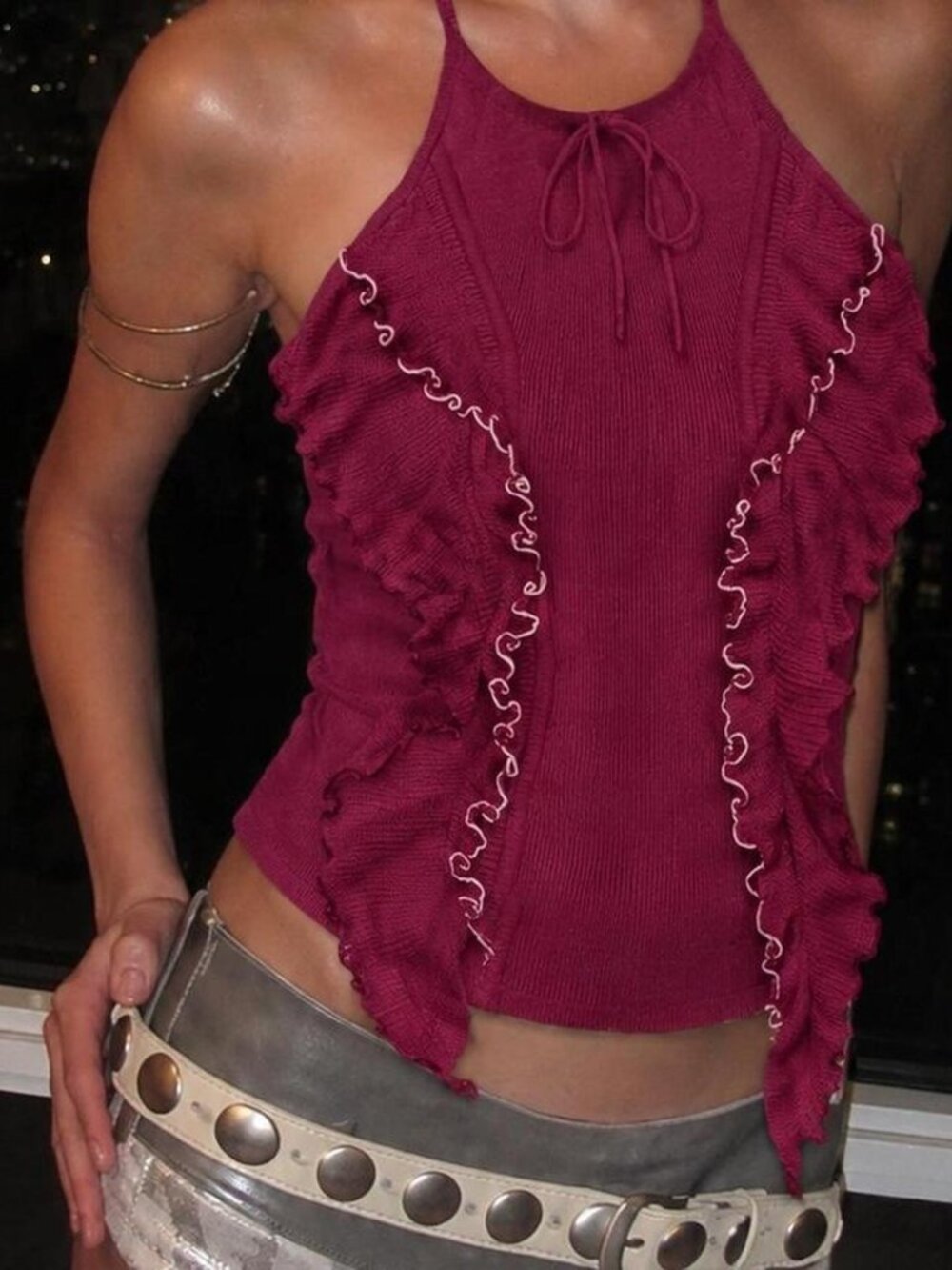 Rare Grail Vintage Y2K Urchin Magenta Ruffle Halter Neck Tank Top ⭐️ 2000s Club